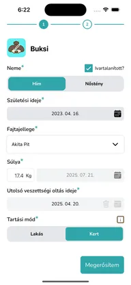 PePo app – kutya profil képernyő